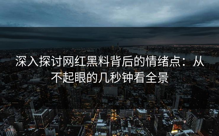 深入探讨网红黑料背后的情绪点：从不起眼的几秒钟看全景