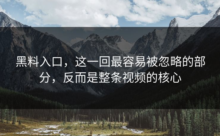 黑料入口，这一回最容易被忽略的部分，反而是整条视频的核心
